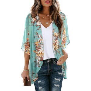 Floral Puff Sleeve Kimono Cardigan – Lightweight Cover-Up for Women